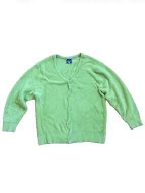 Coney Island Picnic Fuzzy Plush Green Cardigan Men XXL